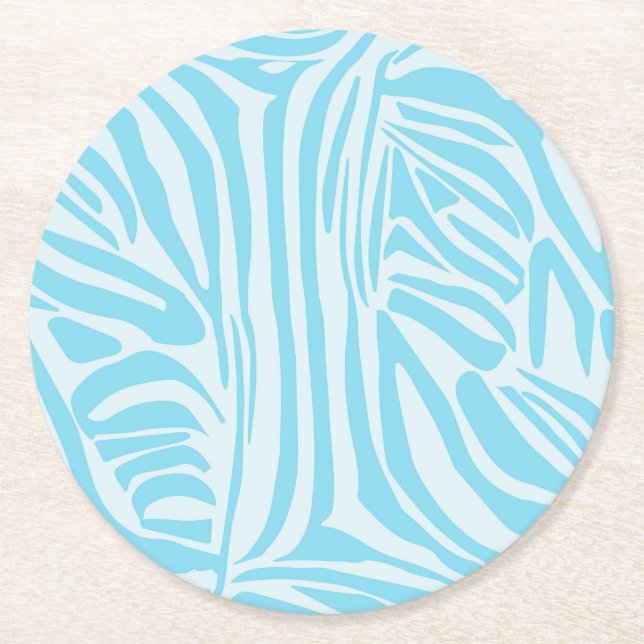 Blue Zebra Pattern Round Paper Coaster (Front)