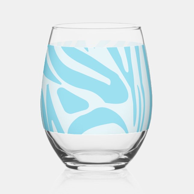 Blue Zebra Pattern Stemless Wine Glass (Front)