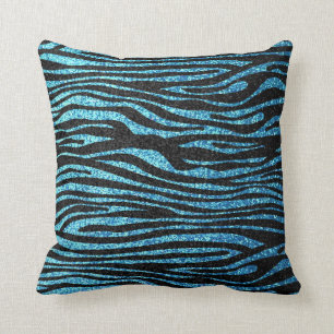 Blue zebra print (faux glitter bling) cushion