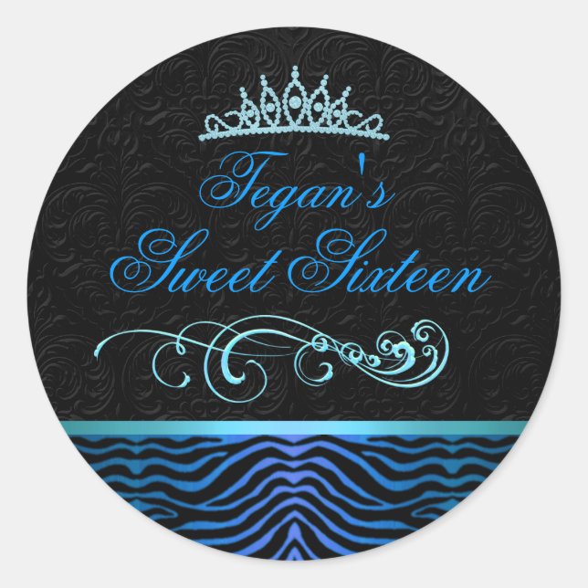 Blue Zebra Print Sweet 16 Envelope Sticker/seal Classic Round Sticker (Front)