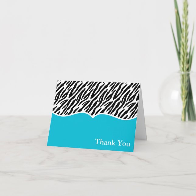 blue Zebra Print Thank You Card (Front)