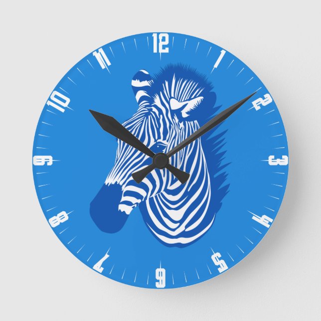 Blue Zebra  Round Clock (Front)