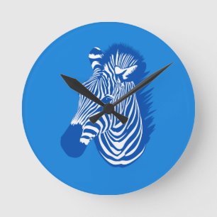 Blue Zebra  Round Clock