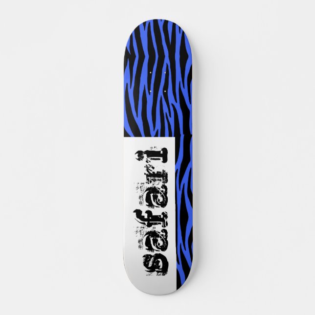 Blue Zebra Safari Stripes Skateboard (Front)