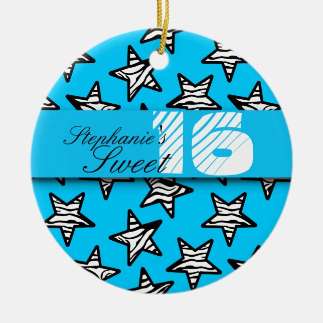 Blue zebra stars Sweet 16 Birthday Ornament (Front)