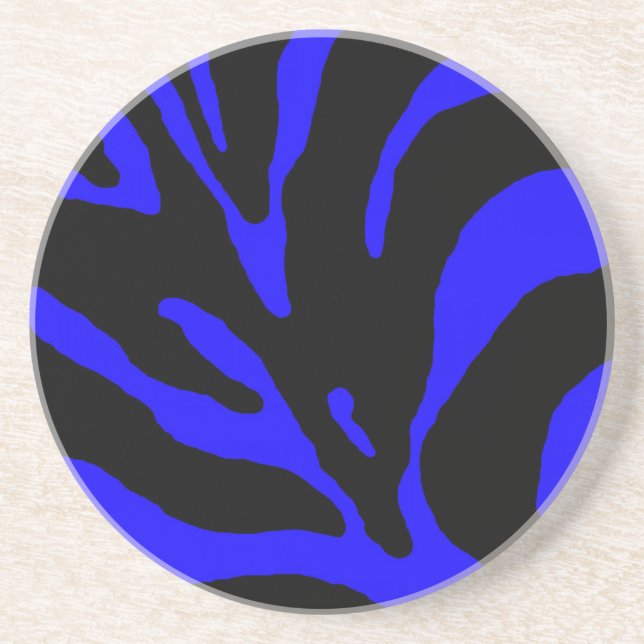 Blue Zebra Stripe Animal Print Coaster (Front)