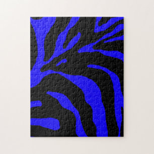Blue Zebra Stripe Animal Print Jigsaw Puzzle