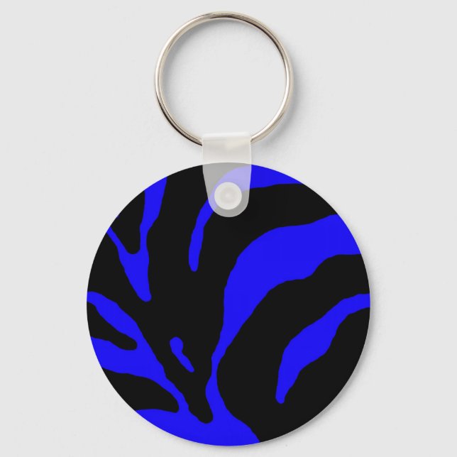 Blue Zebra Stripe Animal Print Key Ring (Front)