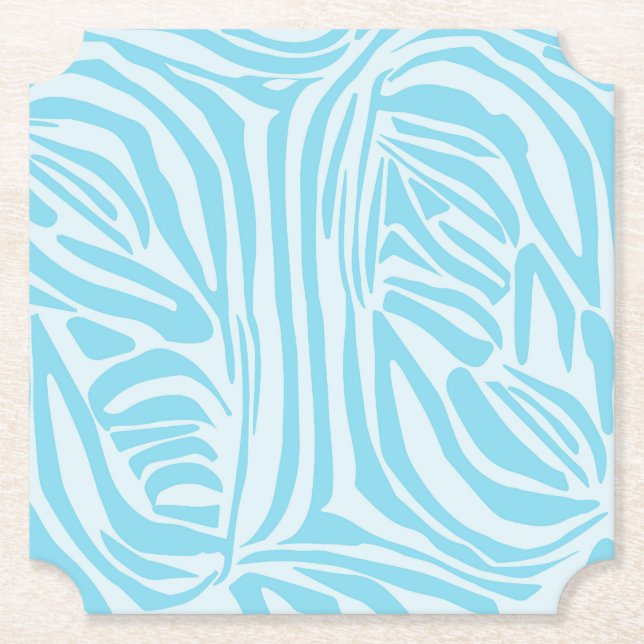 Blue Zebra Stripe Pattern Paper Coaster (Front)