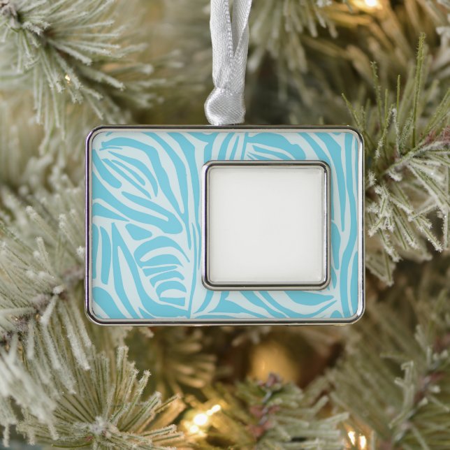 Blue Zebra Stripe Pattern Silver Plated Framed Ornament (Tree)