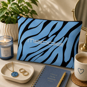 Blue Zebra Stripes Pattern Accessory Pouch