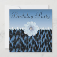Blue Zebra Stripes, Pearls & Flower Birthday Party