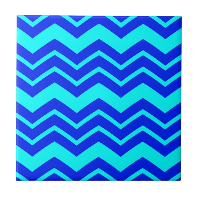 Blue Zig Zag Chevron Pattern Design  Ceramic Tile (Front)