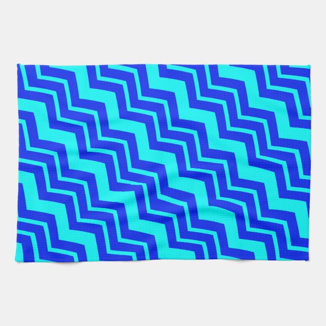 Blue Zig Zag Chevron Pattern Design  Tea Towel (Horizontal)