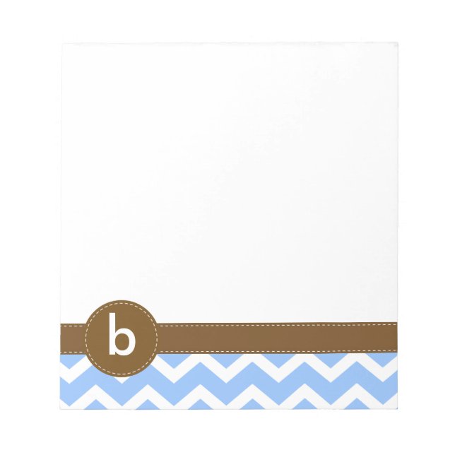 Blue Zig Zag Chevron Pattern Monogram Notepad (Front)
