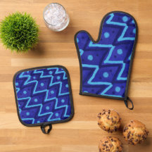 Blue Zig Zags Dots Funky Pattern 