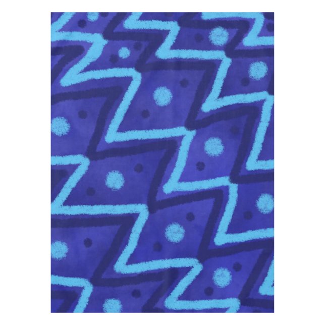 Blue Zig Zags Dots Funky Pattern  Tablecloth (Front)