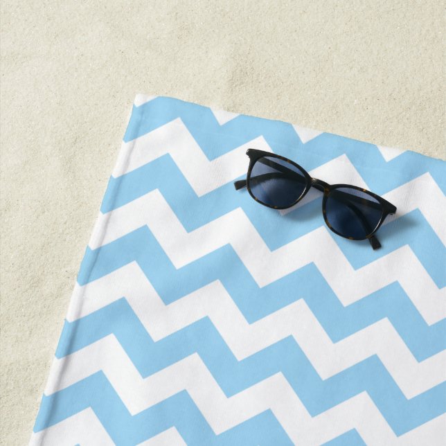 Blue Zigzag, Blue Chevron, Geometric Pattern Beach Towel (In Situ)