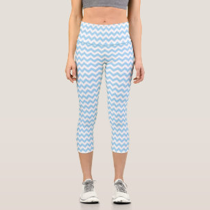 Blue Zigzag, Blue Chevron, Geometric Pattern Capri Leggings