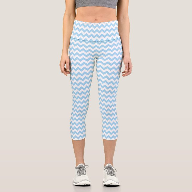 Blue Zigzag, Blue Chevron, Geometric Pattern Capri Leggings (Front)