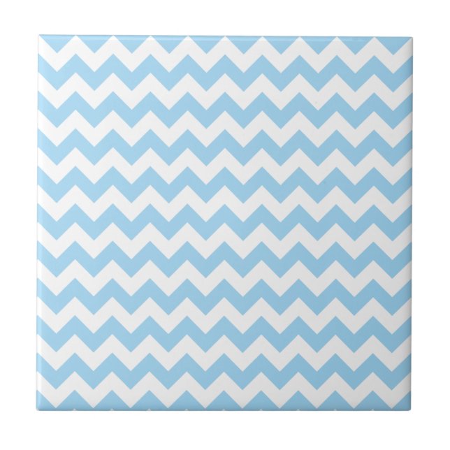 Blue Zigzag, Blue Chevron, Geometric Pattern Ceramic Tile (Front)
