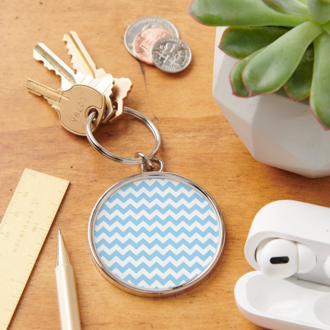 Blue Zigzag, Blue Chevron, Geometric Pattern Key Ring (Desk)