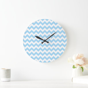 Blue Zigzag, Blue Chevron, Geometric Pattern Large Clock