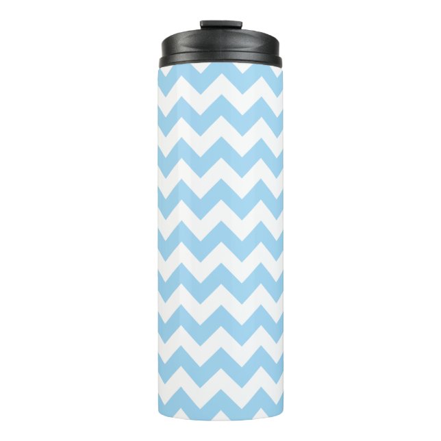 Blue Zigzag, Blue Chevron, Geometric Pattern Thermal Tumbler (Front)