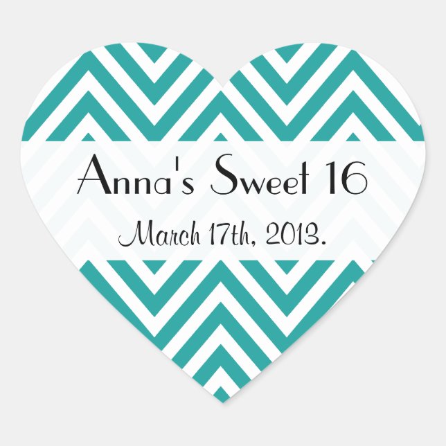 Blue Zigzag, Blue Chevron, Wave Pattern, Sweet 16 Heart Sticker (Front)