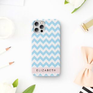 Blue Zigzag, Blue Chevron, Wave Pattern, Your Name iPhone 12 Pro Case