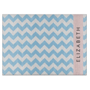 Blue Zigzag, Blue Chevron, Wave Pattern, Your Name Cutting Board