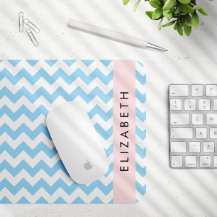 Blue Zigzag, Blue Chevron, Wave Pattern, Your Name Mouse Pad