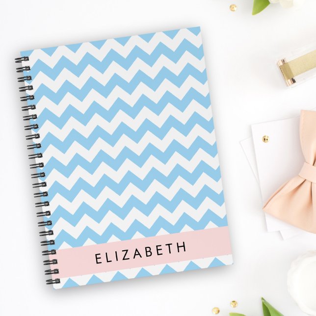 Blue Zigzag, Blue Chevron, Wave Pattern, Your Name Notebook (Creator Uploaded)