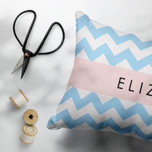 Blue Zigzag, Blue Chevron, Wave Pattern, Your Name Pillowcase