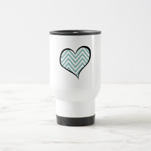 Blue Zigzag, Blue Chevron, Zigzag Pattern, Heart Travel Mug