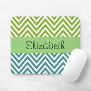 Blue Zigzag, Green Zigzag, Chevron, Your Name Mouse Pad