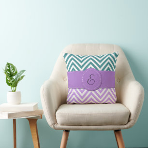 Blue Zigzag, Purple Zigzag, Chevron, Monogram Cushion