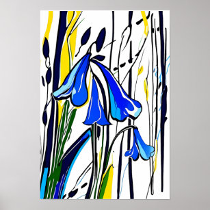 Bluebell Abstract Art Floral Colourful Bright Poster