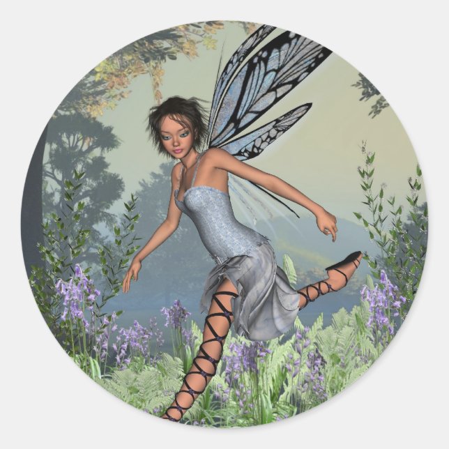 Bluebell Fairy in Spring Woodland Classic Round Sticker (Front)