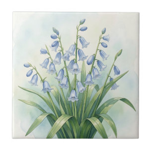 Bluebell Flowers Botanical Watercolor Ceramic Tile