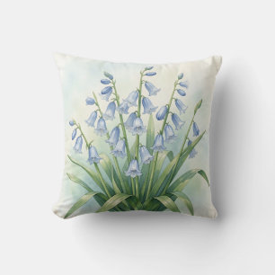 Bluebell Flowers Botanical Watercolor Cushion