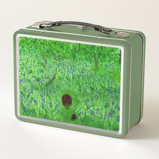 Bluebell Hedghogs Spring Woodland Metal Lunch Box (Back)