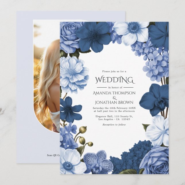 Bluebell Smoke, Marine Slate & Winter Sky Wedding Invitation (Front/Back)