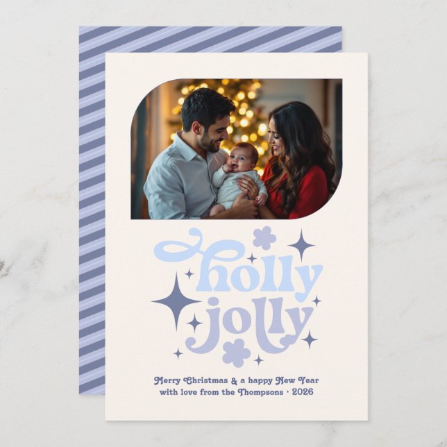 Bluebell Whisper Modern Blue Christmas Photo Holiday Card (Front/Back)