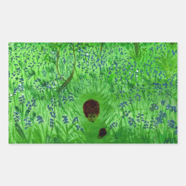 Bluebell Wood Hedgehogs Green Rectangular Sticker (Front)