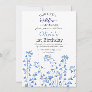 Bluebells 1st First Birthday Blue Floral  Invitation