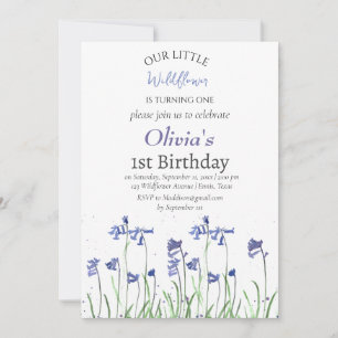 Bluebells 1st First Birthday Girl Blue Floral  Invitation