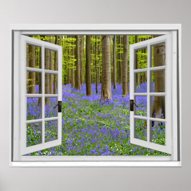 Bluebells and Trees Woodland Scene Poster (Front)