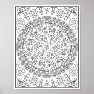 Bluebells and Vines Mandala Adult Colouring Poster