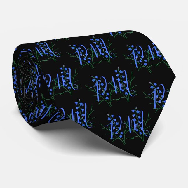 Bluebells Black Monogram Neck Tie (Rolled)